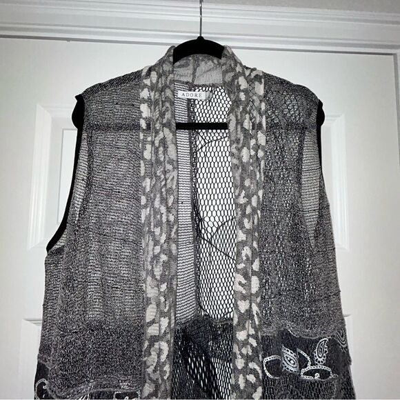 ADORE Cascade Open Front Crochet Lagenlook Sleeveless Vest - Picture 6 of 14